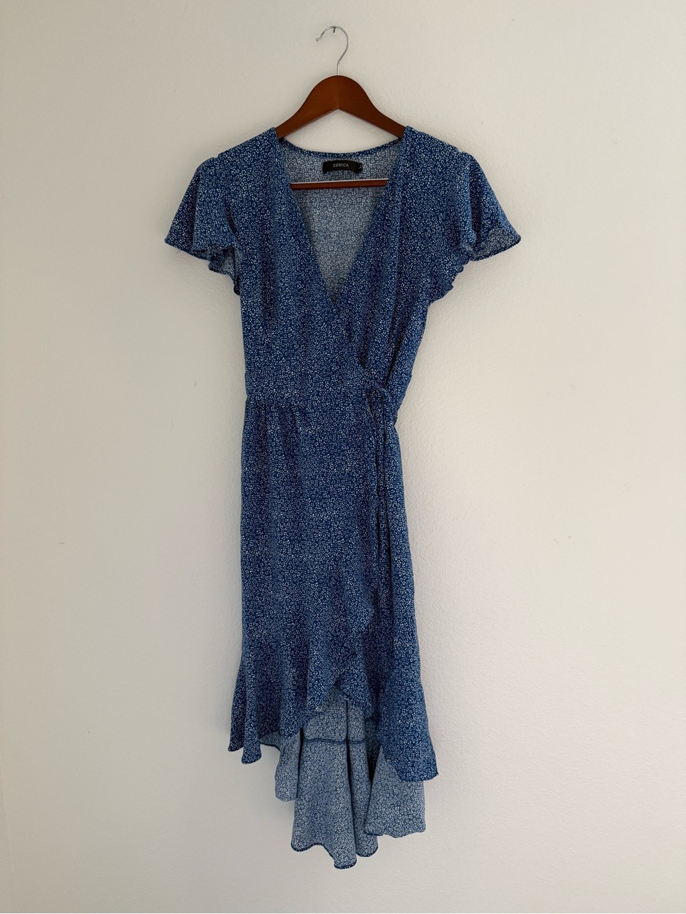 Zesica Cottagecore Blue & White Floral Wrap Dress